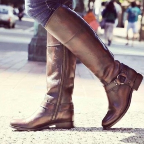 Frye Shoes - FRYE MELISSA TALL HARNESS RIDING BOOTS, BROWN, SIZE 10.